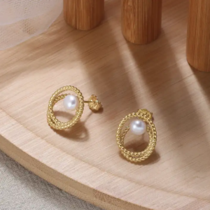 Romantic 925 Silver 14K Gold Plated Cultured Freshwater Pearls Stud Earring