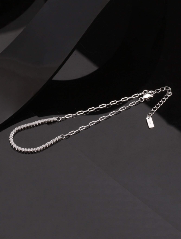 Silver Jewelry 925 Sterling Silver Half Paperclip Chain Half Tennis Bracelet - Image 2