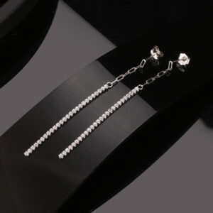 Pameer Store Silver Jewelry 925 Sterling Silver Half Paperclip Chain Half Tennis Drop Earring