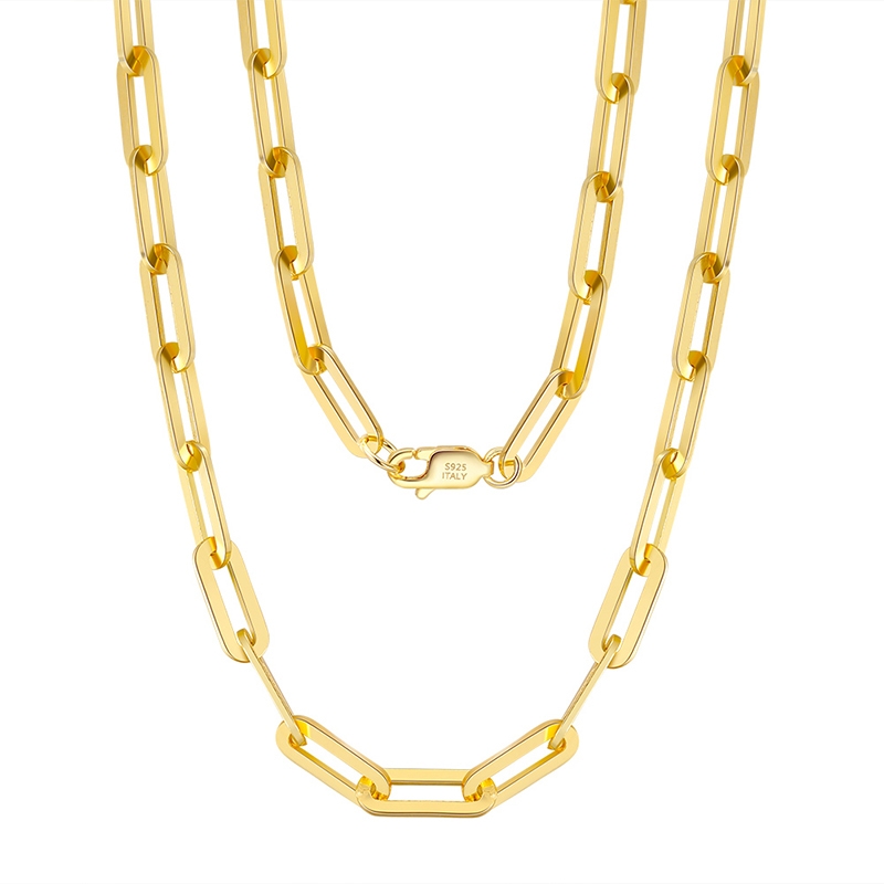 Pameer Store 925 Sterling Silver 14K Gold Plated Paperclip Link Chunky Chain Necklace - Image 6