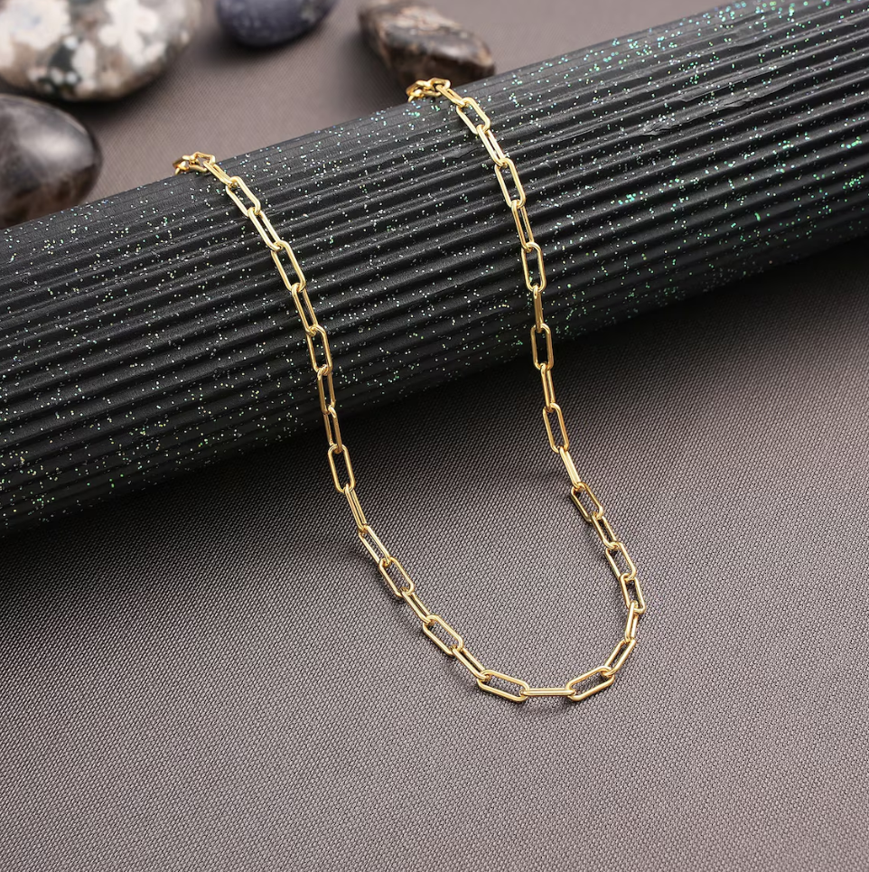 Pameer Store 925 Sterling Silver 14K Gold Plated Paperclip Link Chunky Chain Necklace