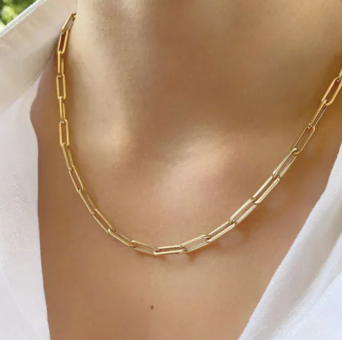 Pameer Store 925 Sterling Silver 14K Gold Plated Paperclip Link Chunky Chain Necklace - Image 4