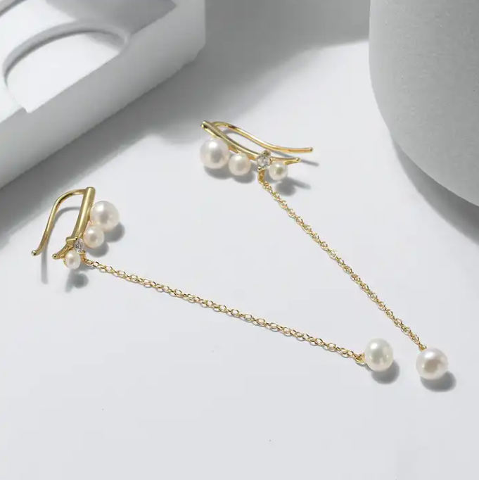 Romantic 925 Silver 14K Gold Plated Freshwater Baroque Pearls Drop Earring