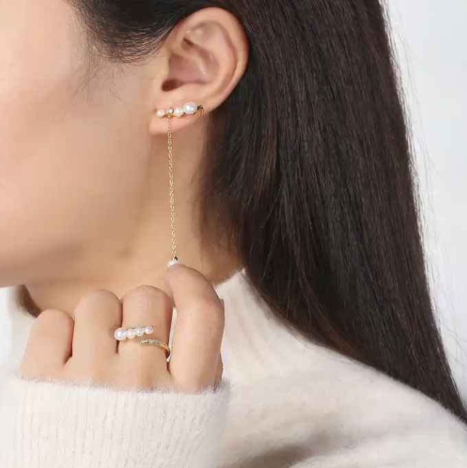 Romantic 925 Silver 14K Gold Plated Freshwater Baroque Pearls Drop Earring - Image 4