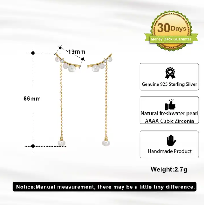 Romantic 925 Silver 14K Gold Plated Freshwater Baroque Pearls Drop Earring - Image 5
