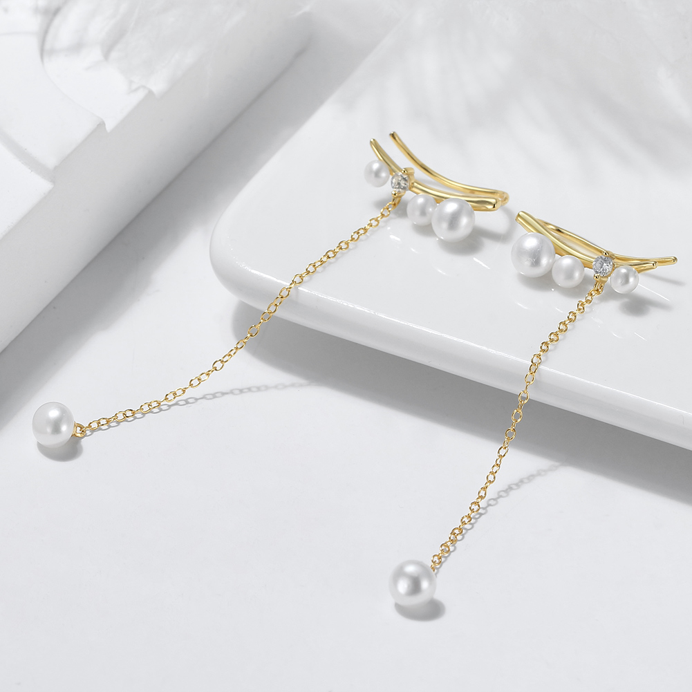 Romantic 925 Silver 14K Gold Plated Freshwater Baroque Pearls Drop Earring - Image 2