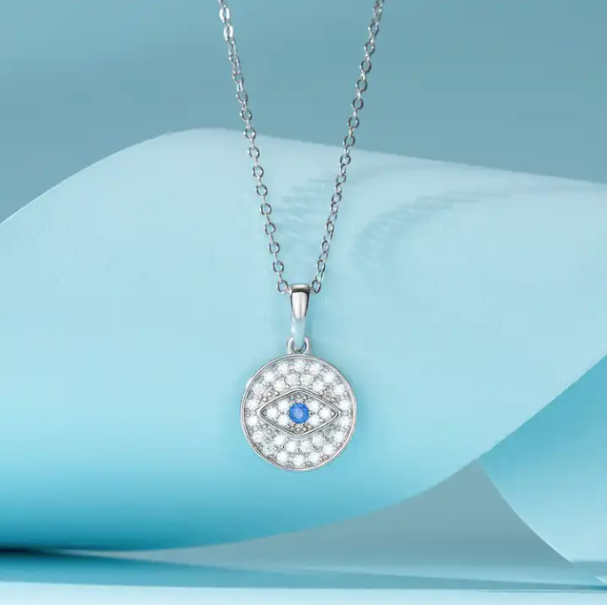 Trendy Turkish Evil Eye Style Real Sterling Silver Necklace
