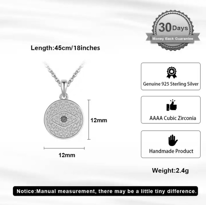 Trendy Turkish Evil Eye Style Real Sterling Silver Necklace - Image 6