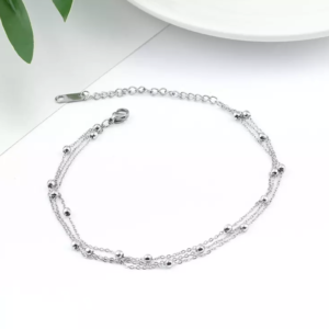 Cute Simple 3 Rows Satellite Chain Sterling Silver Bracelet