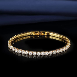 Luxury Sterling Silver 4mm Cubic Zirconia CZ 14K Gold Plated Tennis Bracelet