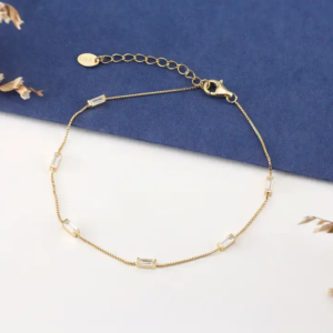 Elegant Sparkly Geometric Rhombus Square Shiny Zircon 925 Silver Gold Plated Bracelet