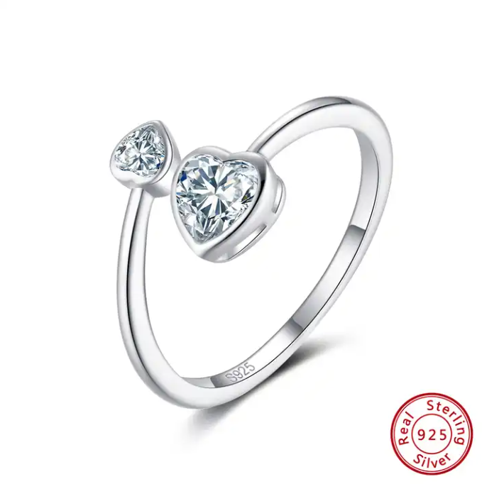 Adjustable Romantic Style with Heart 925 Sterling Silver Rhodium Plated Engagement Ring - Image 5