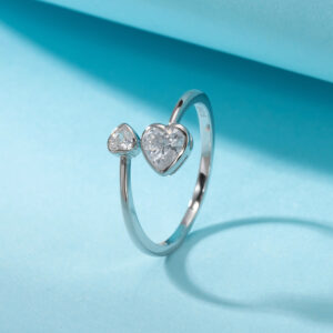 Adjustable Romantic Style with Heart 925 Sterling Silver Rhodium Plated Engagement Ring