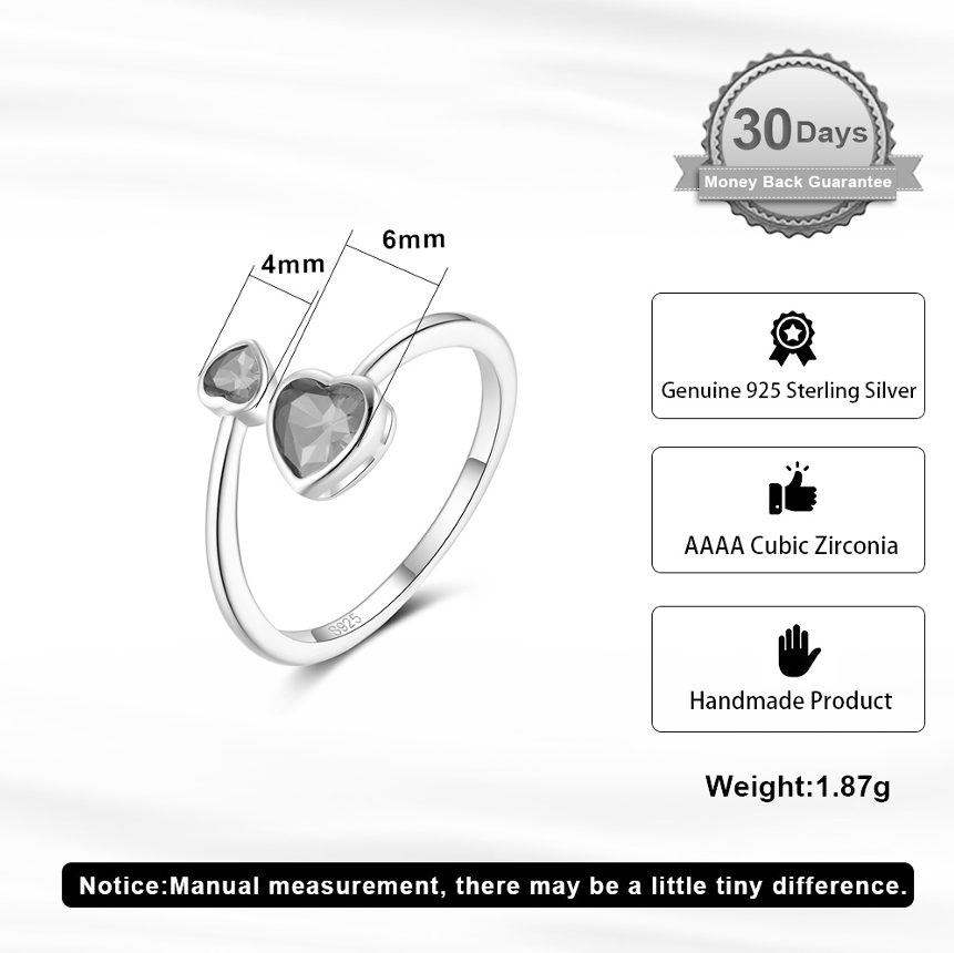 Adjustable Romantic Style with Heart 925 Sterling Silver Rhodium Plated Engagement Ring - Image 4