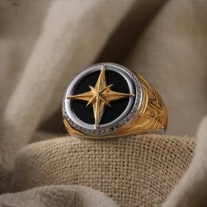 Sailor Men 2 tone 18K Gold Plated 925 Sterling Silver Turkish Direction Captain Ring