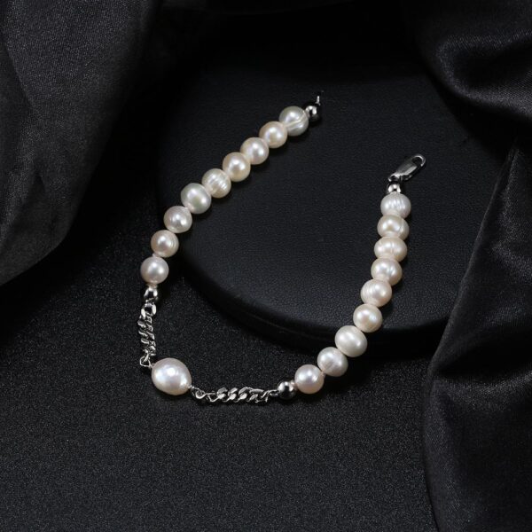 Cuban Chain 925 Silver with Freshwater Pearl Simple Minimalist Designer Bracelet