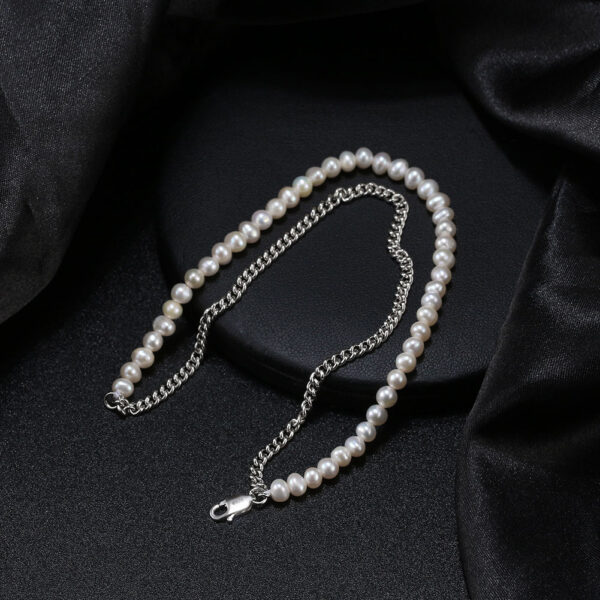 Cultured Freshwater Pearl Chain A Cuban Chain Sterling Silver Bracelet