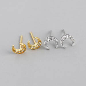 925 Sterling Silver Cubic Zirconia Simulated Diamond Earrings Moon Stud Earrings