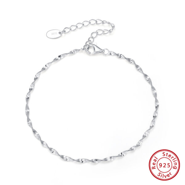 Sparkling 2mm Width Double Layer Water Wave Scales Real 925 Sterling Silver Chain Bracelet - Image 4