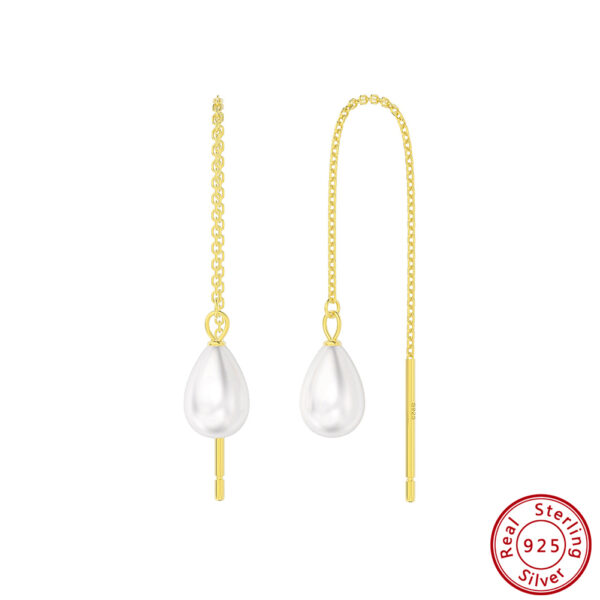 14K Gold Plated 925 Sterling Silver with Natural Baroque Pearl Thread Drop Earrings - Image 6