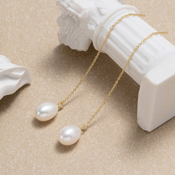 14K Gold Plated 925 Sterling Silver with Natural Baroque Pearl Thread Drop Earrings