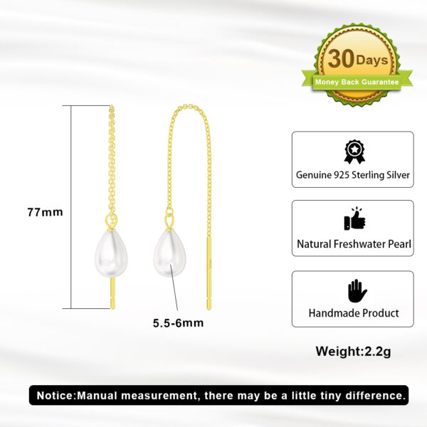 14K Gold Plated 925 Sterling Silver with Natural Baroque Pearl Thread Drop Earrings - Image 5