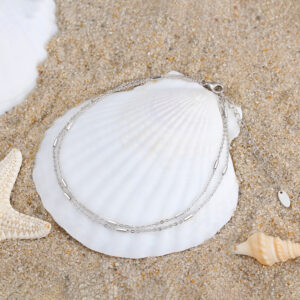 Pameer Store 925 Sterling Silver Double Layer Chain Anklets