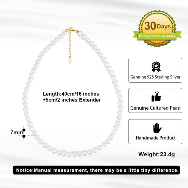 Pameer Store 925 Sterling Silver 14K Gold Plated Natural Baroque Freshwater Pearls Necklace - Image 4