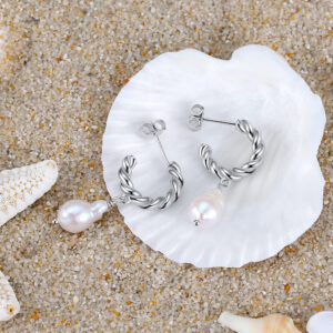 Pameer Store 925 Sterling Silver Cultured Freshwater Pearls Luxury Hoop Earings