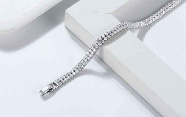 Pameer Store Sparkling 925 Sterling Silver 2 Rows White 4mm Cubic Zirconia 7" Tennis Bracelet - Image 6