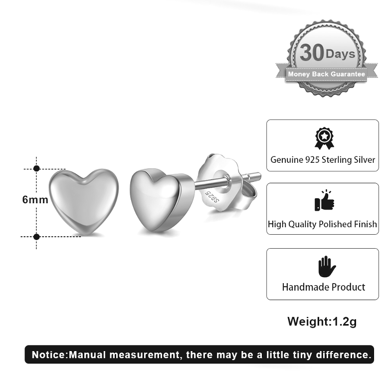 Pameer Store Piercing 925 Sterling Silver Heart Stud Earrings - Image 5