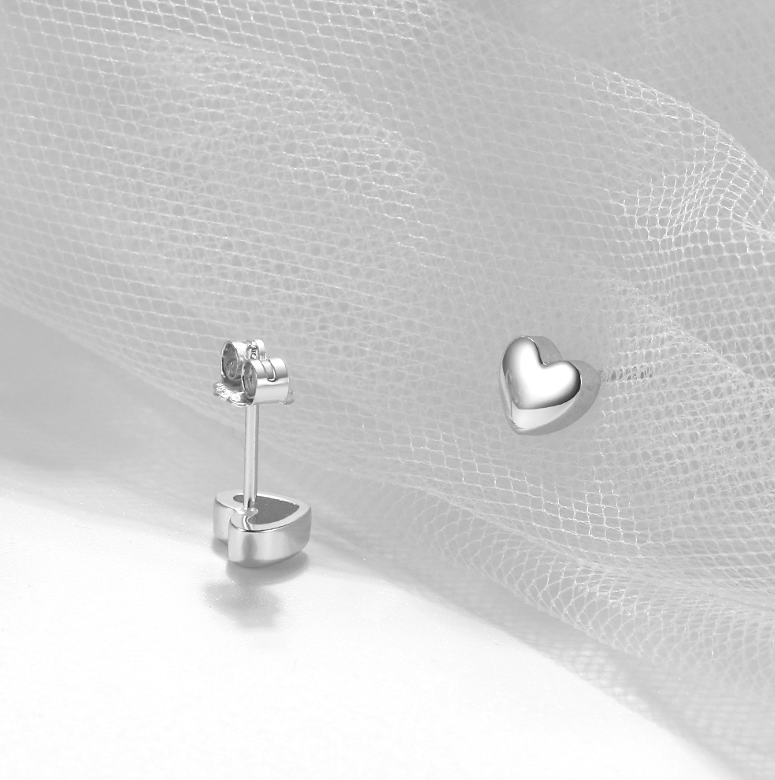 Pameer Store Piercing 925 Sterling Silver Heart Stud Earrings - Image 3