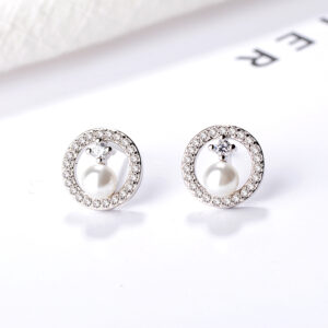 Pameer Store 925 Silver Solitaire White Button Cultured Pearl Stud Earrings