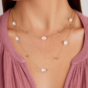 Pameer Store Double Temperament Clavicle Cultured Freshwater Pearl Sterling Silver Necklace