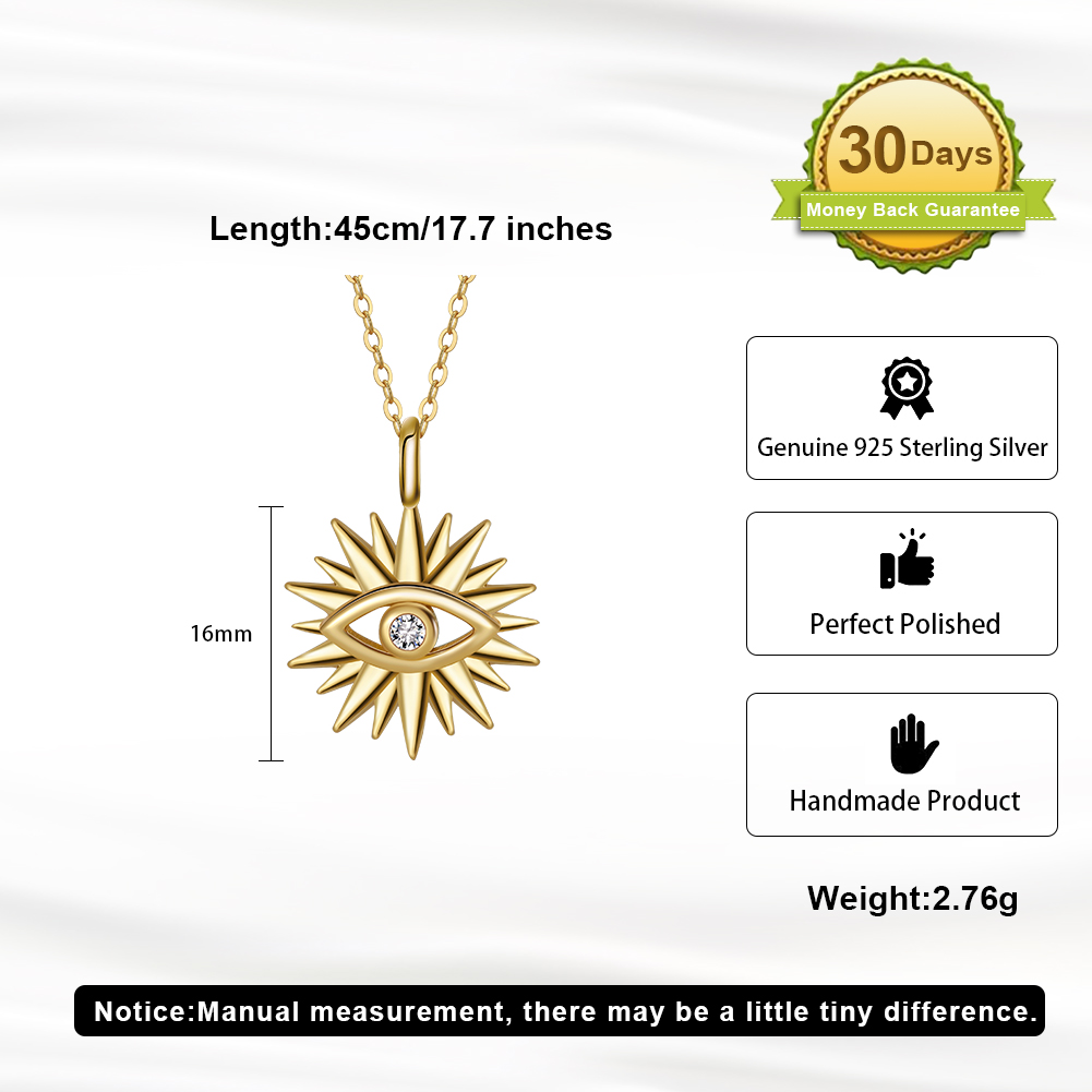 Pameer Store 925 Sterling Gold Plated Vintage Lucky Turkish Evil Eye Pendant Necklaces - Image 6