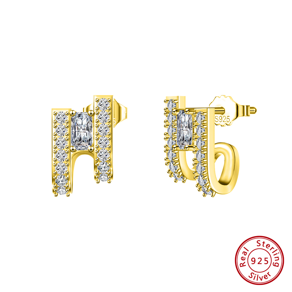 Pameer Store Simple Minimalist Design 14K Gold Plated 925 Sterling Silver Stud Earrings - Image 7