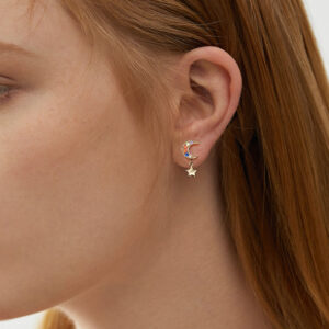 Pameer Store Rainbow Cubic Zirconia 925 Sterling Silver Moon and Star Modern Earrings