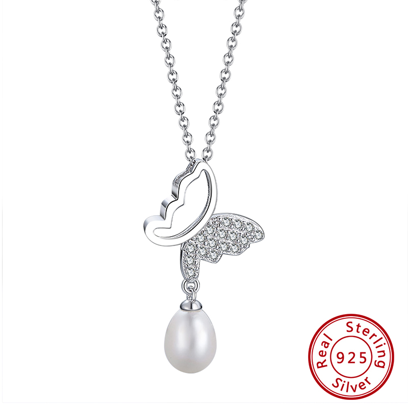 Pameer Store 925 Sterling Silver Pearl Bead Butterfly Pendants Necklace - Image 9