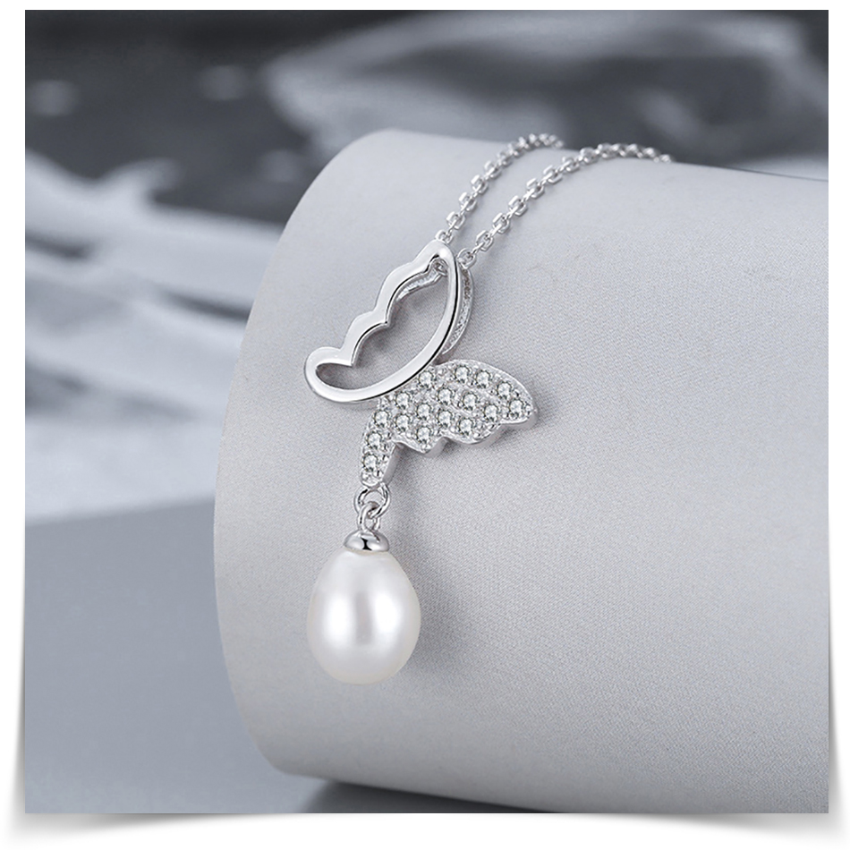Pameer Store 925 Sterling Silver Pearl Bead Butterfly Pendants Necklace - Image 6