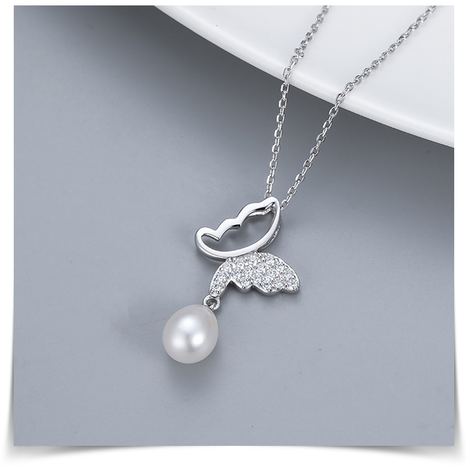Pameer Store 925 Sterling Silver Pearl Bead Butterfly Pendants Necklace - Image 5