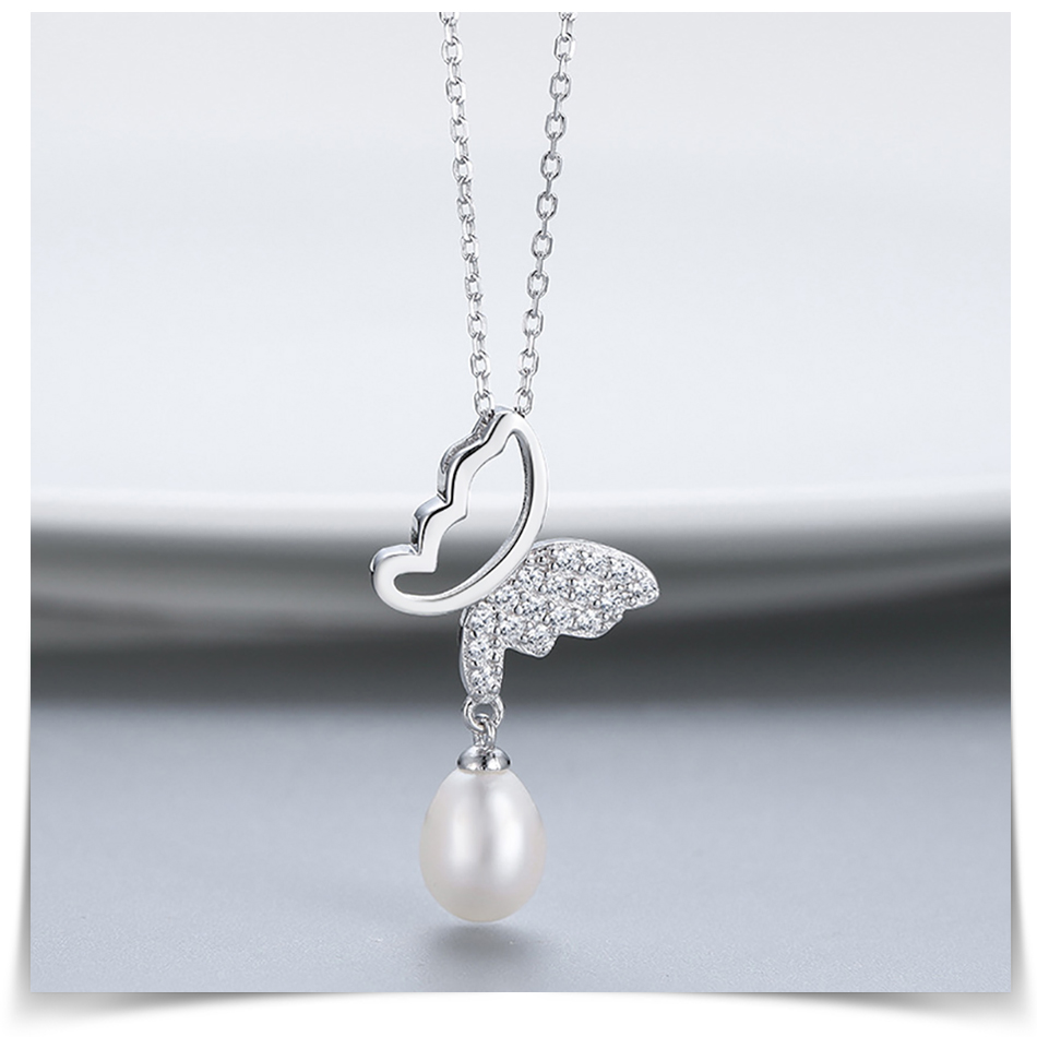 Pameer Store 925 Sterling Silver Pearl Bead Butterfly Pendants Necklace - Image 8