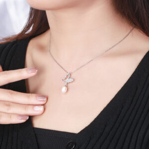 Pameer Store 925 Sterling Silver Pearl Bead Butterfly Pendants Necklace