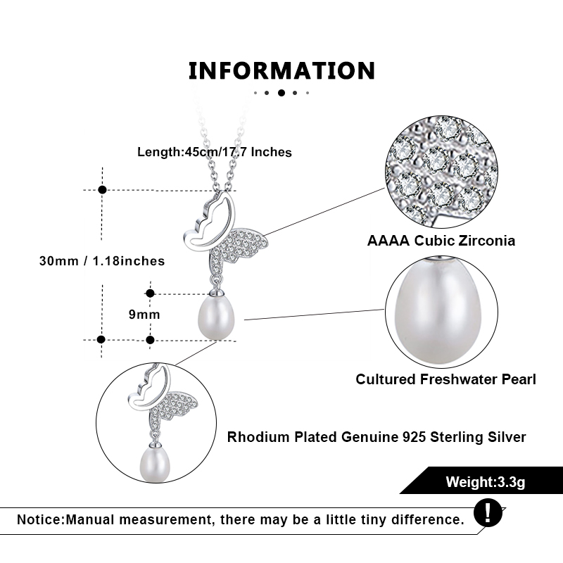 Pameer Store 925 Sterling Silver Pearl Bead Butterfly Pendants Necklace - Image 4