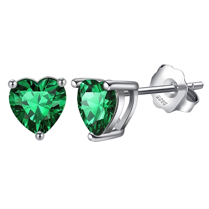 Pameer Store Crystal Heart 6mm Created Emerald 925 Sterling Silver Earrings - Image 2