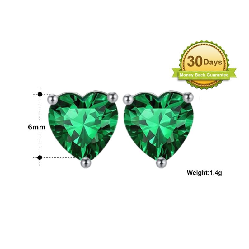Pameer Store Crystal Heart 6mm Created Emerald 925 Sterling Silver Earrings - Image 3
