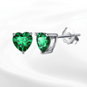 Pameer Store Crystal Heart 6mm Created Emerald 925 Sterling Silver Earrings