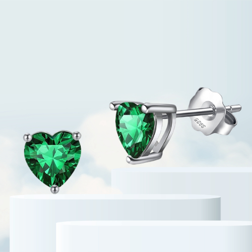 Pameer Store Crystal Heart 6mm Created Emerald 925 Sterling Silver Earrings - Image 5