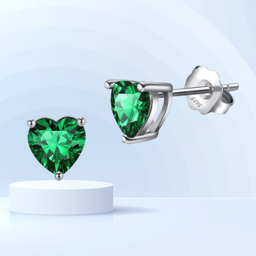 Pameer Store Crystal Heart 6mm Created Emerald 925 Sterling Silver Earrings - Image 6