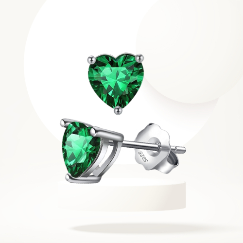 Pameer Store Crystal Heart 6mm Created Emerald 925 Sterling Silver Earrings - Image 7
