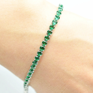 Pameer Store 3MM Bezel Setting Green Cubic Zirconia Tennis 925 Sterling Silver Casting Adjustable Bracelet